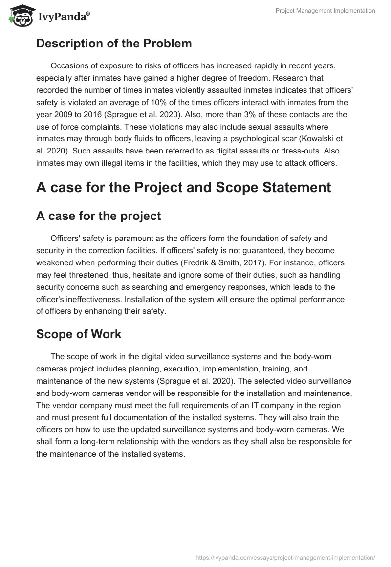Project Management Implementation. Page 2
