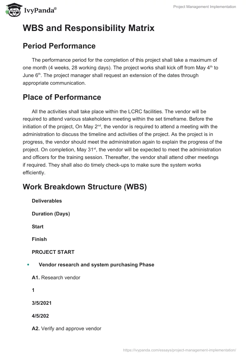 Project Management Implementation. Page 3