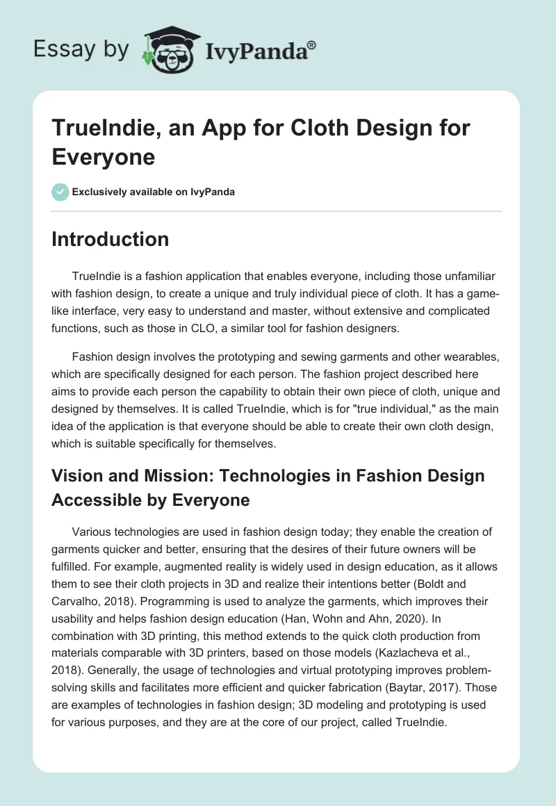 TrueIndie, an App for Cloth Design for Everyone. Page 1