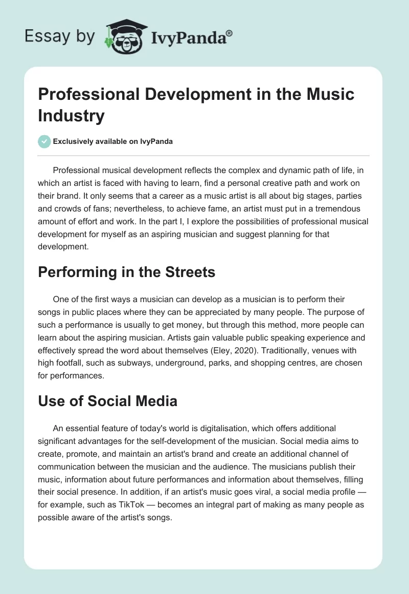 Professional Development in the Music Industry. Page 1