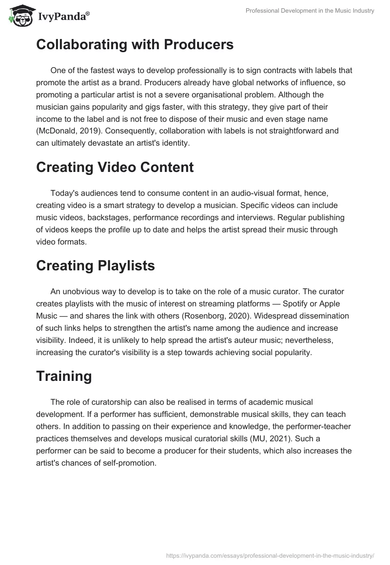 Professional Development in the Music Industry. Page 2