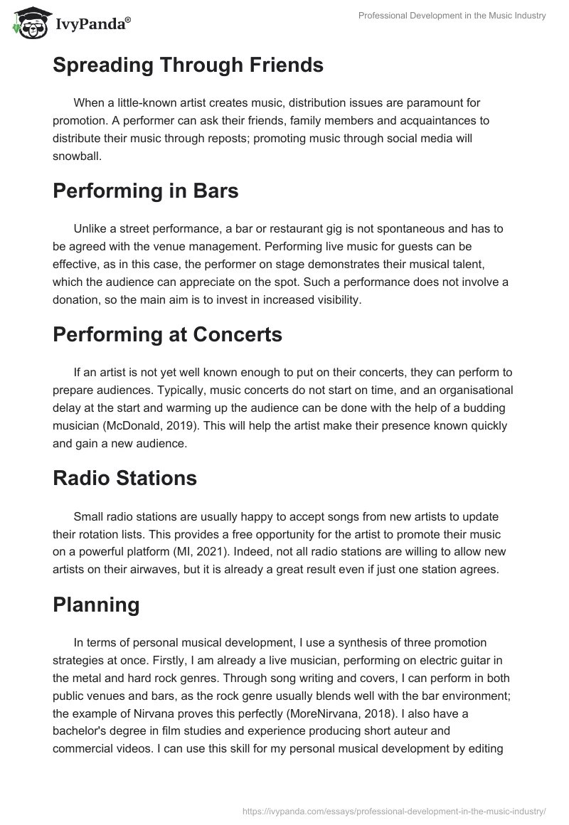 Professional Development in the Music Industry. Page 3