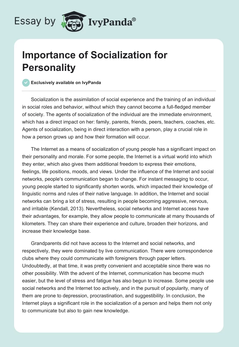 Importance of Socialization for Personality. Page 1
