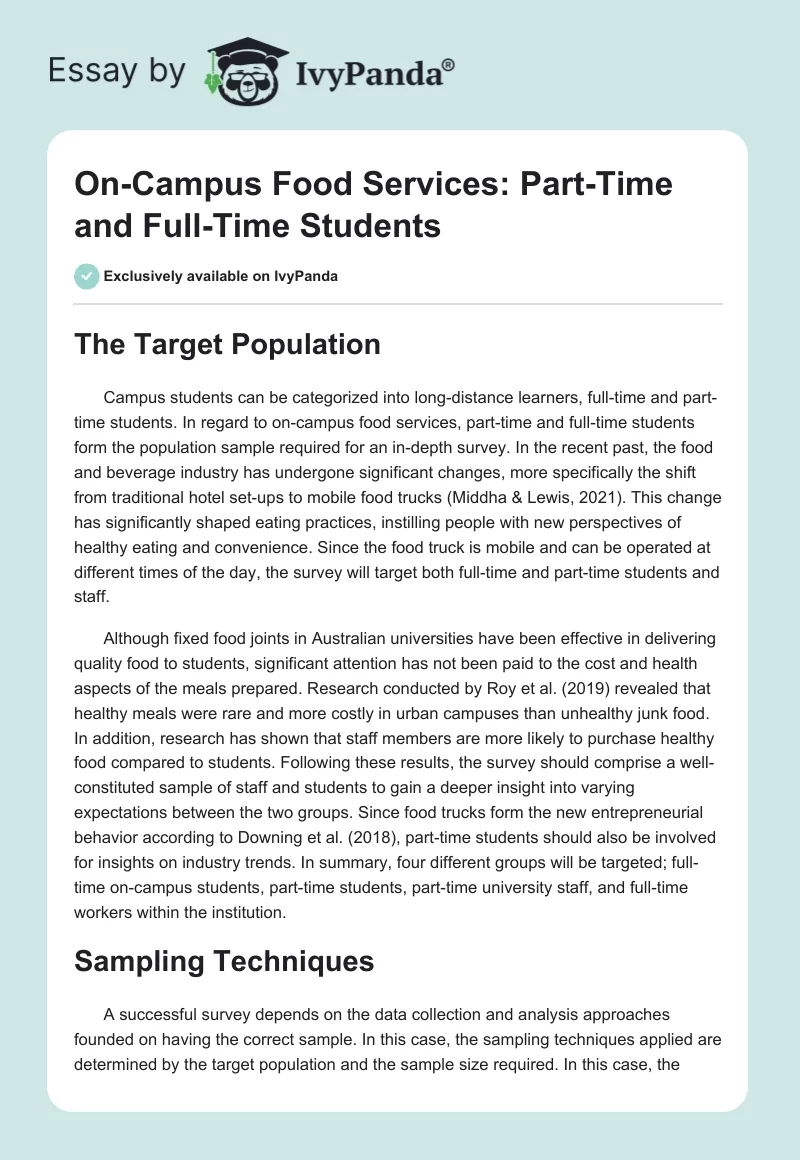 On-Campus Food Services: Part-Time and Full-Time Students. Page 1