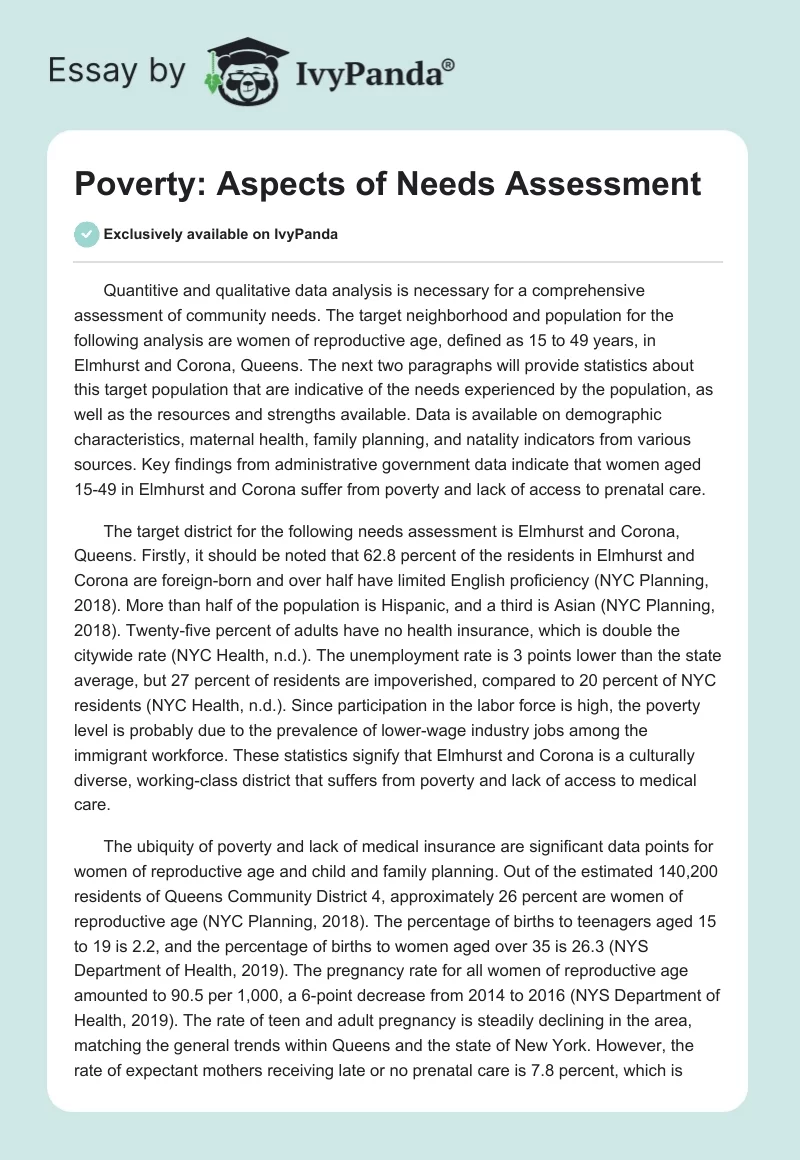 Poverty: Aspects of Needs Assessment. Page 1