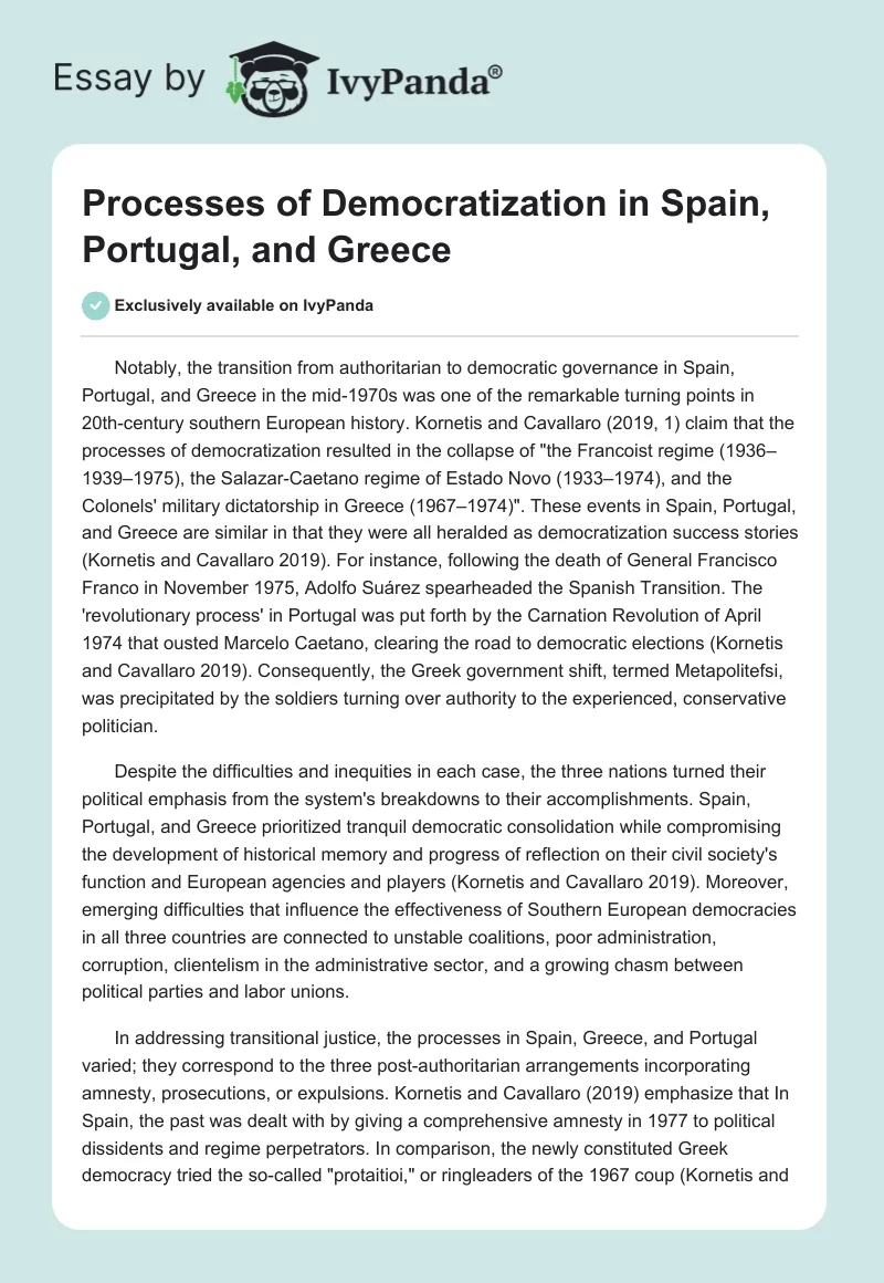 Processes of Democratization in Spain, Portugal, and Greece. Page 1