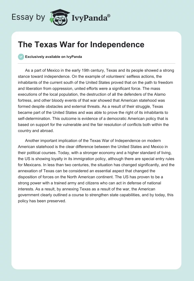 The Texas War for Independence. Page 1