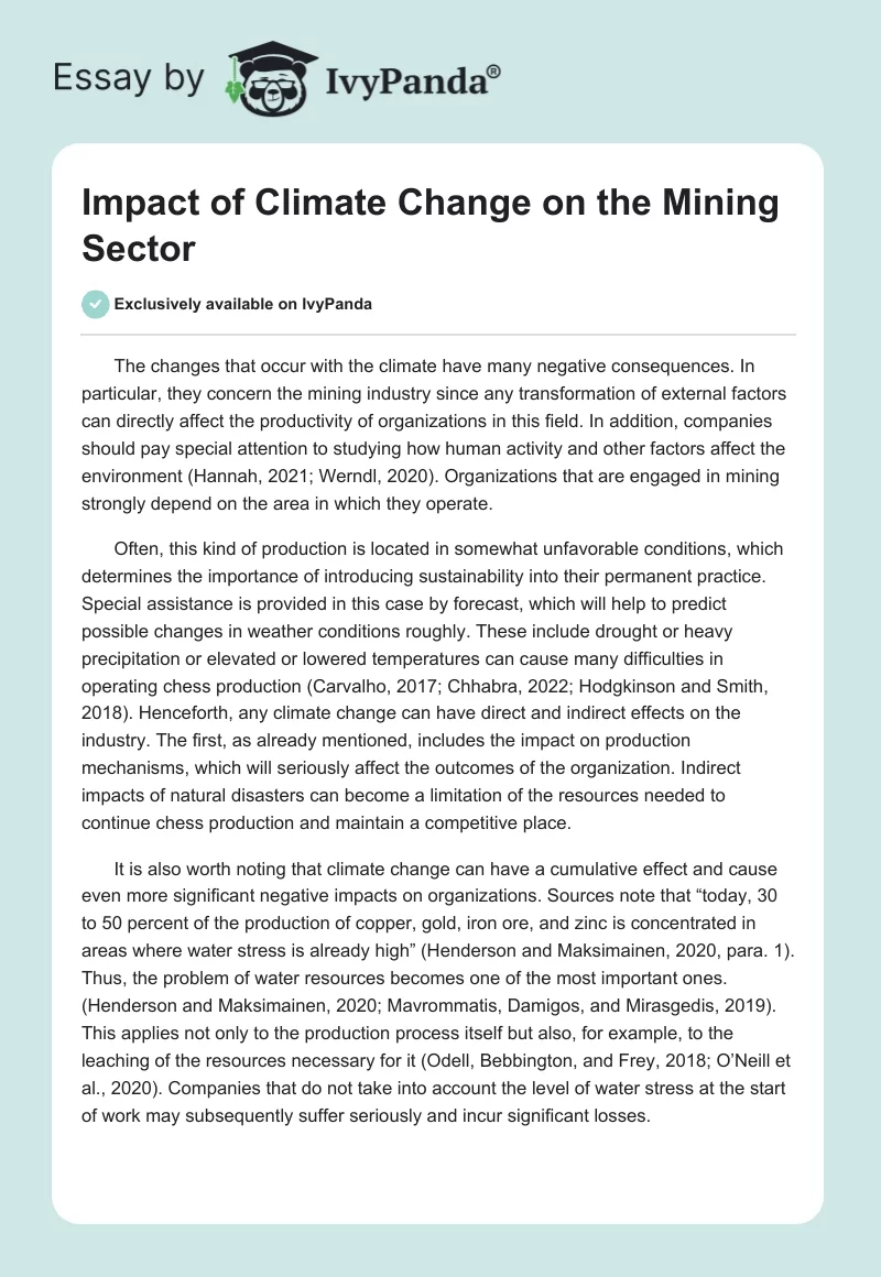 Impact of Climate Change on the Mining Sector. Page 1