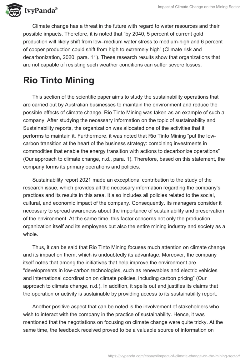 Impact of Climate Change on the Mining Sector. Page 2