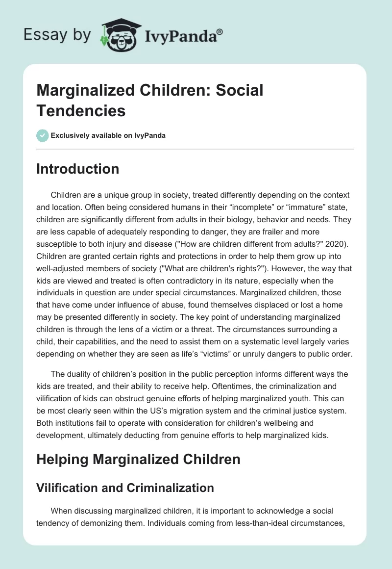 Marginalized Children: Social Tendencies. Page 1