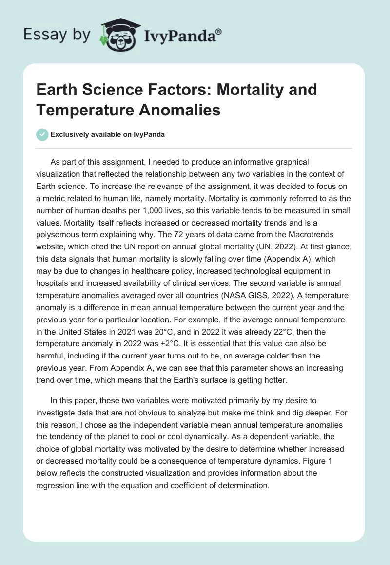 Earth Science Factors: Mortality and Temperature Anomalies. Page 1