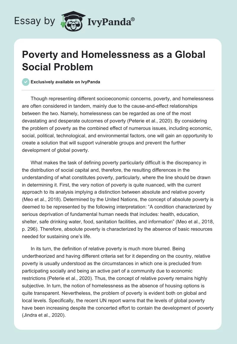 Poverty and Homelessness as a Global Social Problem. Page 1