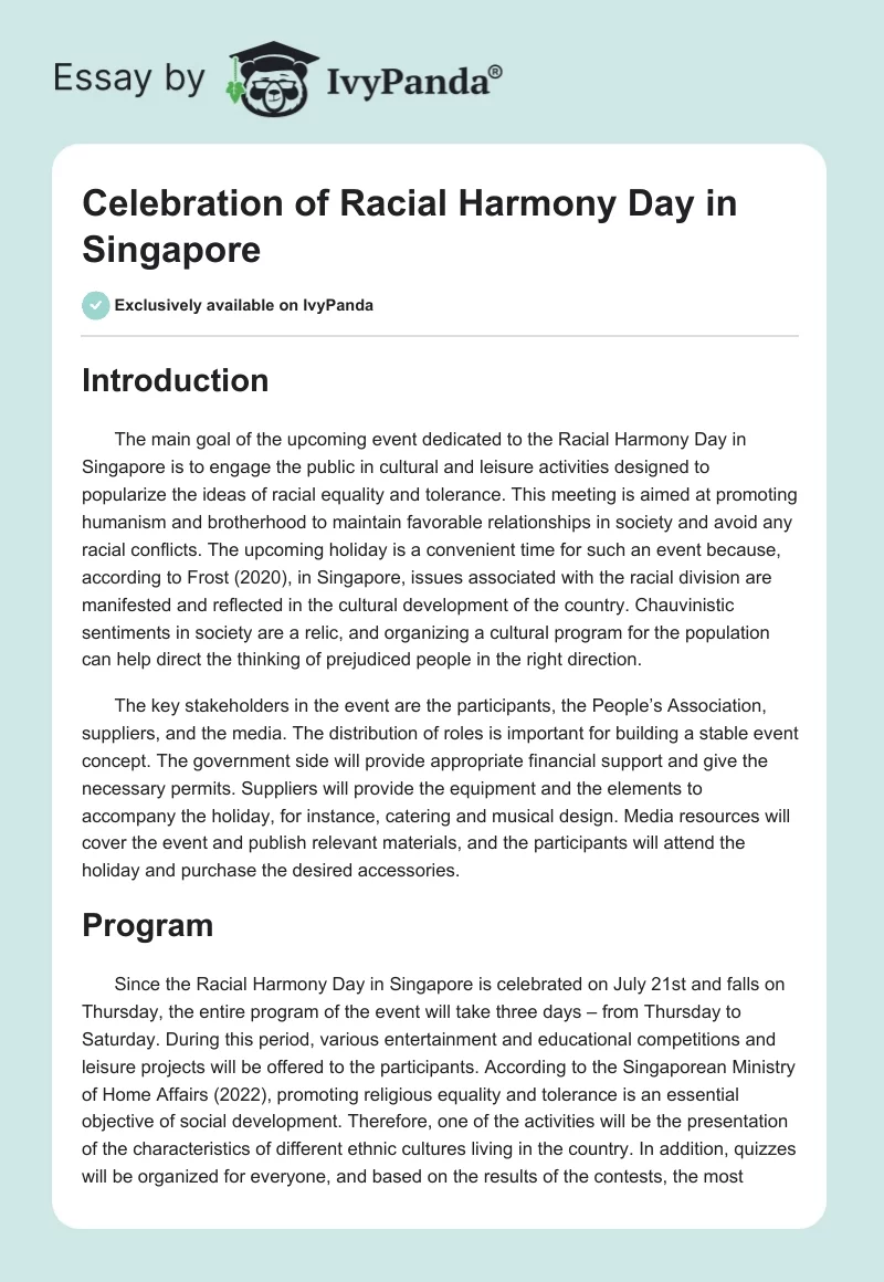 Celebration of Racial Harmony Day in Singapore. Page 1