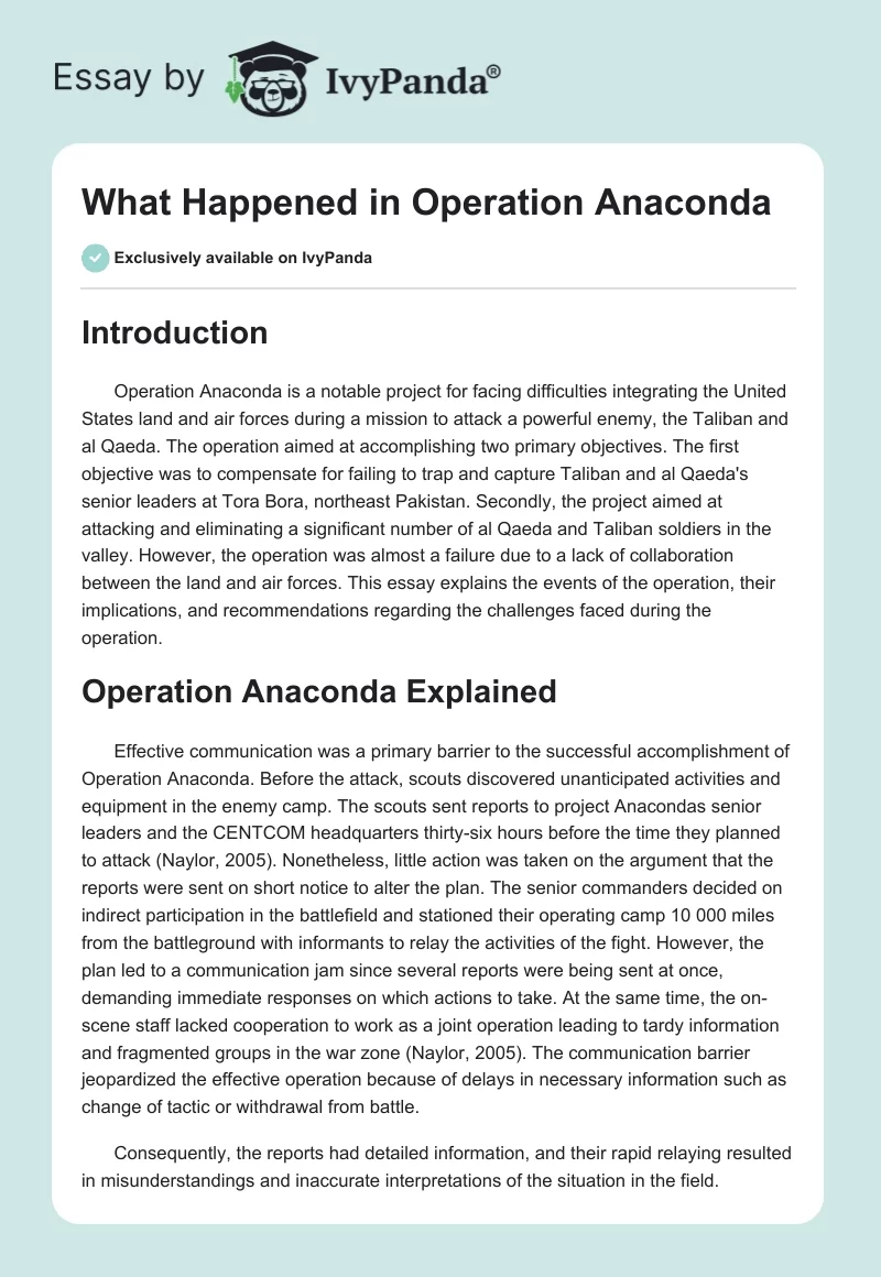 What Happened in Operation Anaconda. Page 1