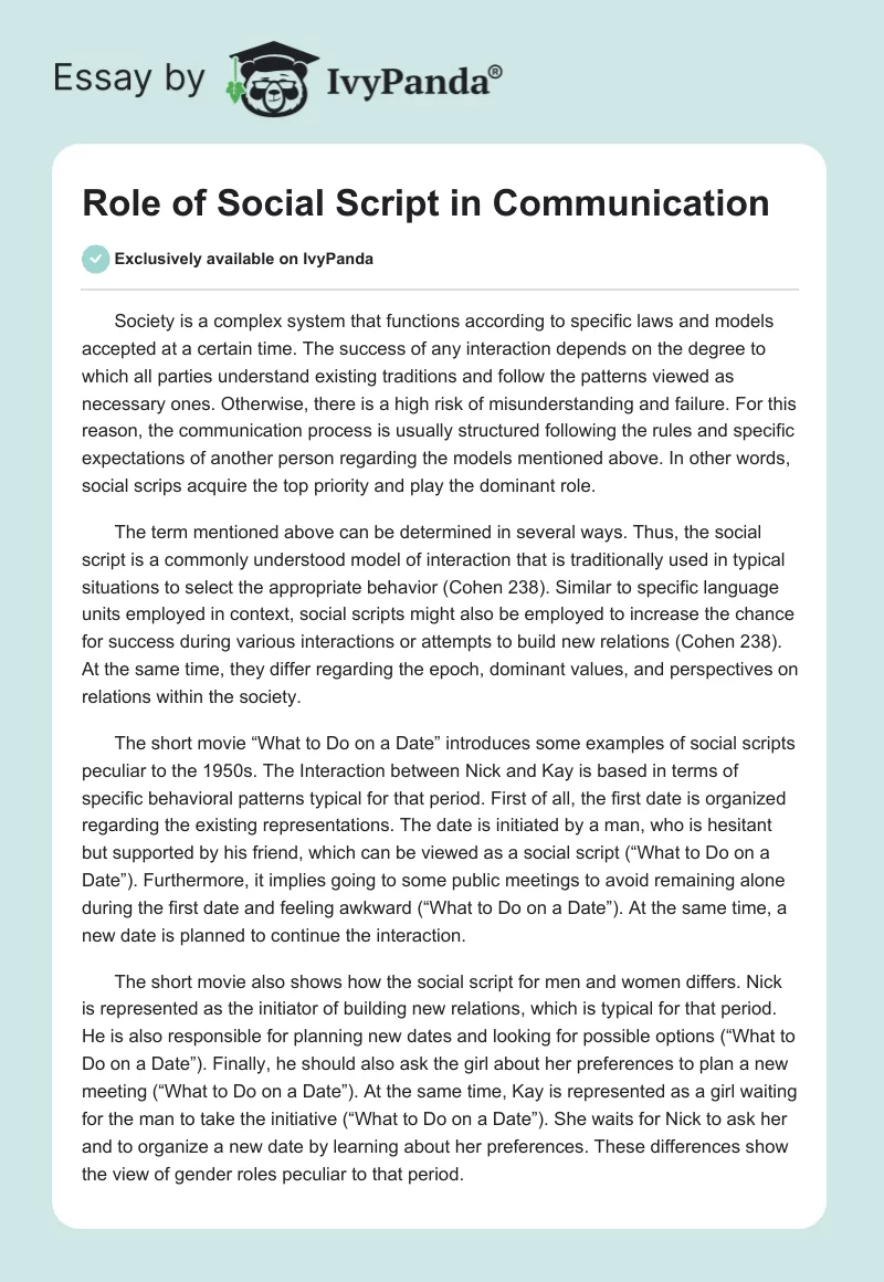 Role of Social Script in Communication. Page 1