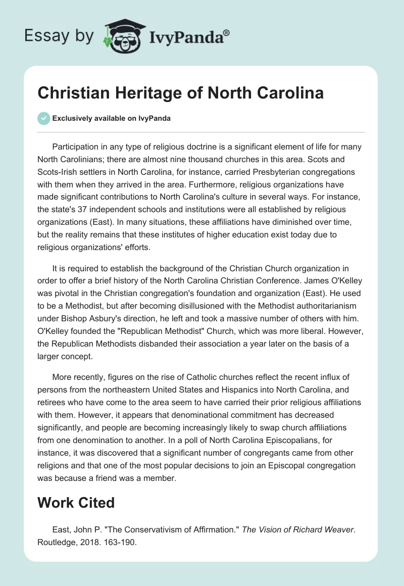 Christian Heritage of North Carolina. Page 1