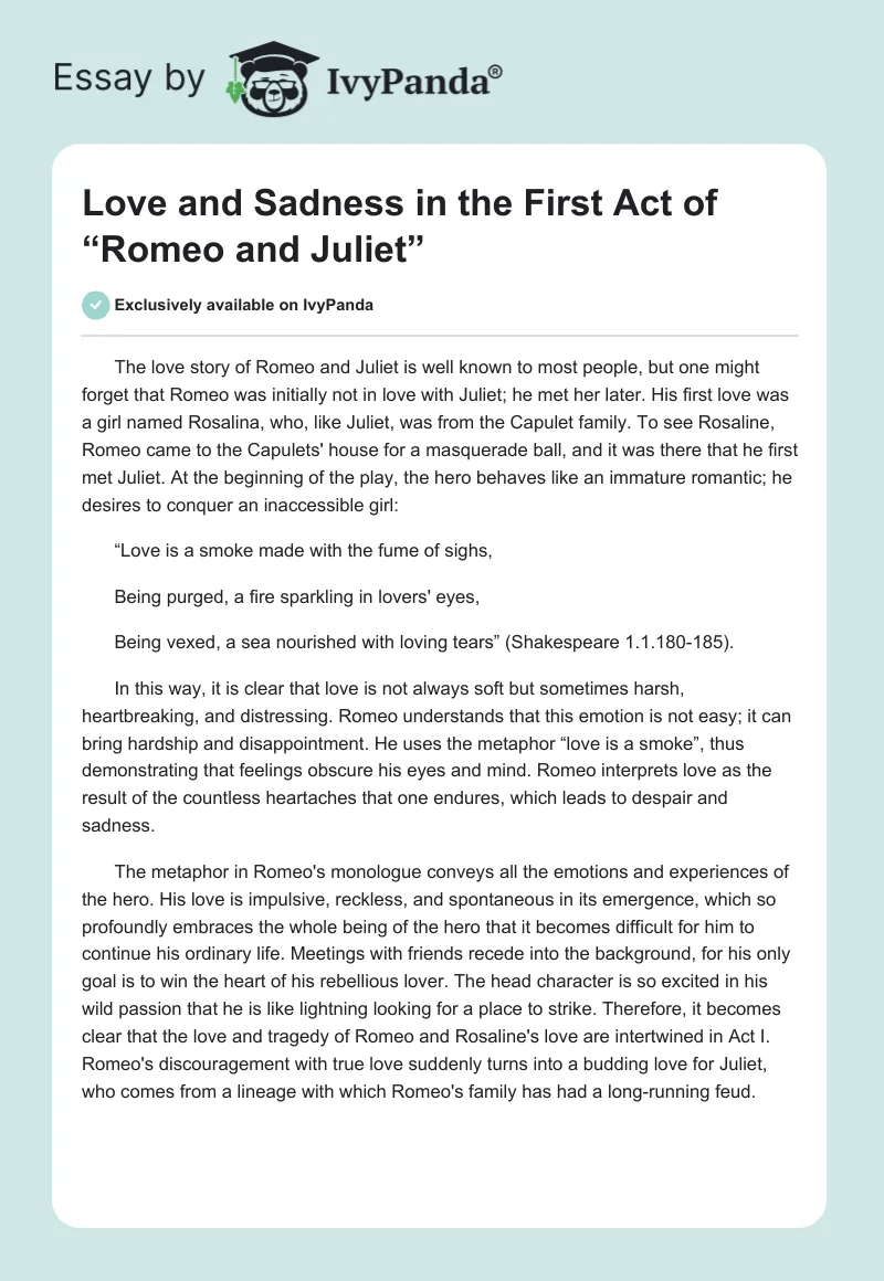 Love and Sadness in the First Act of “Romeo and Juliet”. Page 1