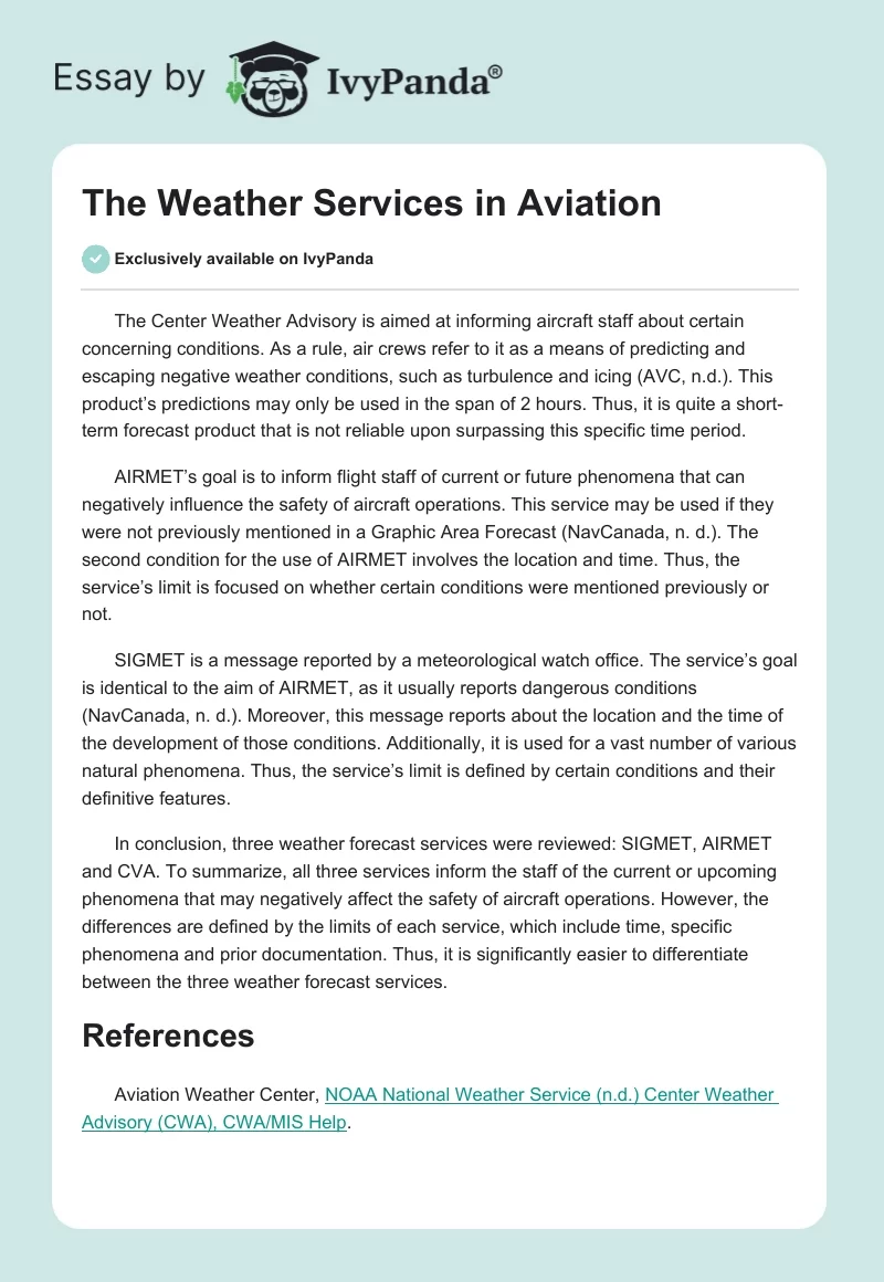 The Weather Services in Aviation. Page 1