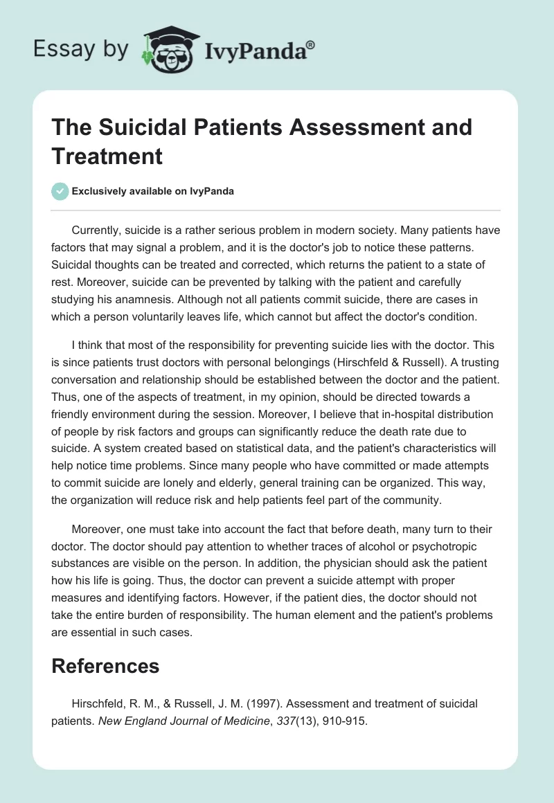 The Suicidal Patients Assessment and Treatment. Page 1