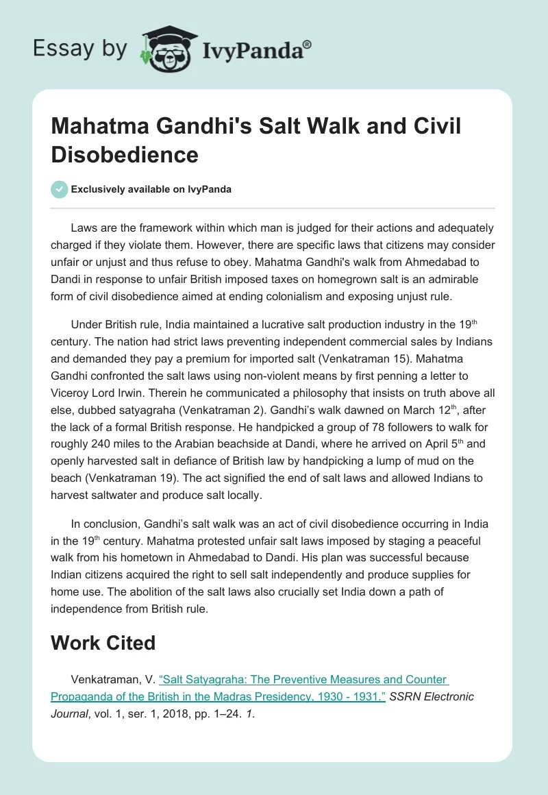 Mahatma Gandhi's Salt Walk and Civil Disobedience. Page 1