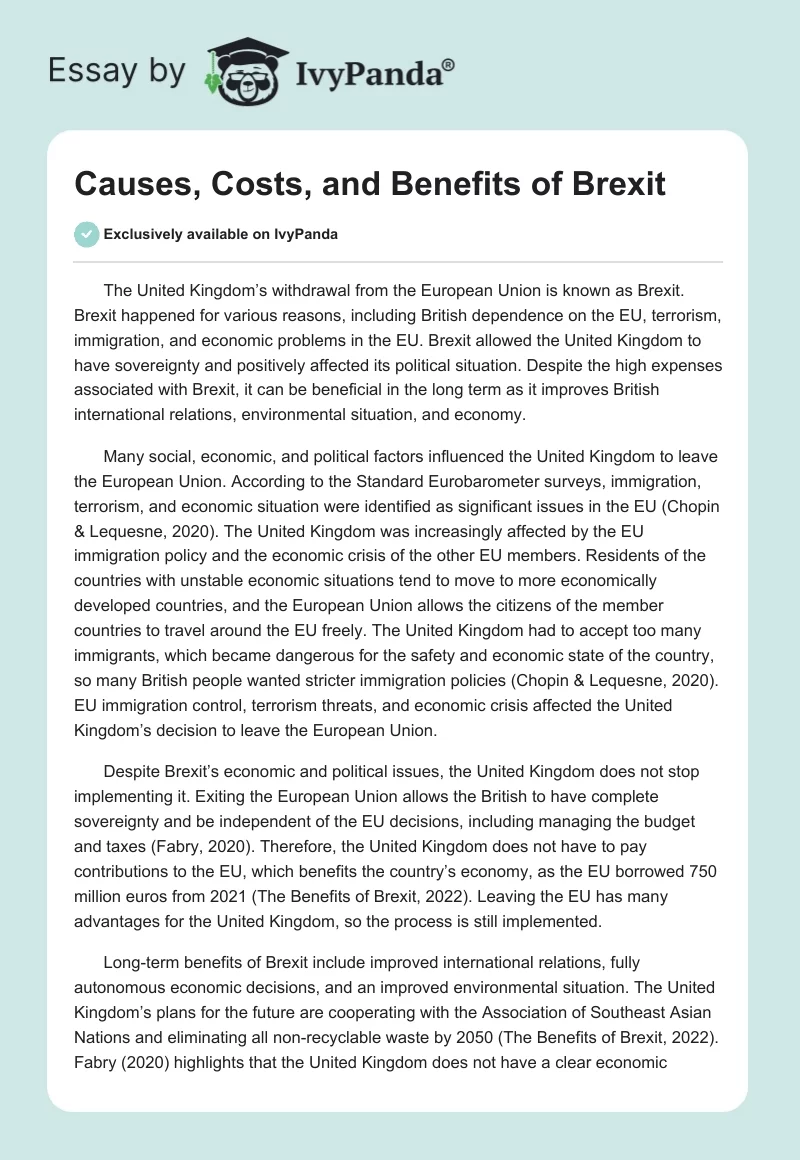 Causes, Costs, and Benefits of Brexit. Page 1