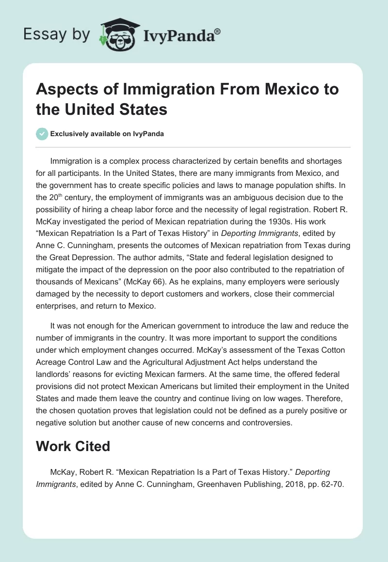 Aspects of Immigration From Mexico to the United States. Page 1