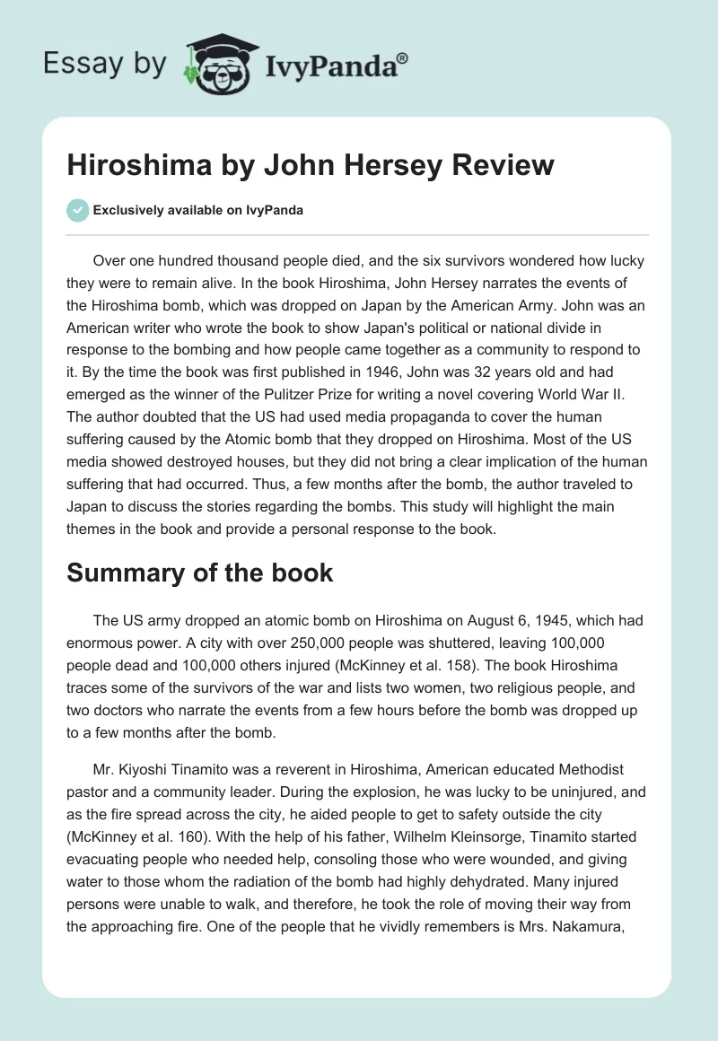 "Hiroshima" by John Hersey. Page 1
