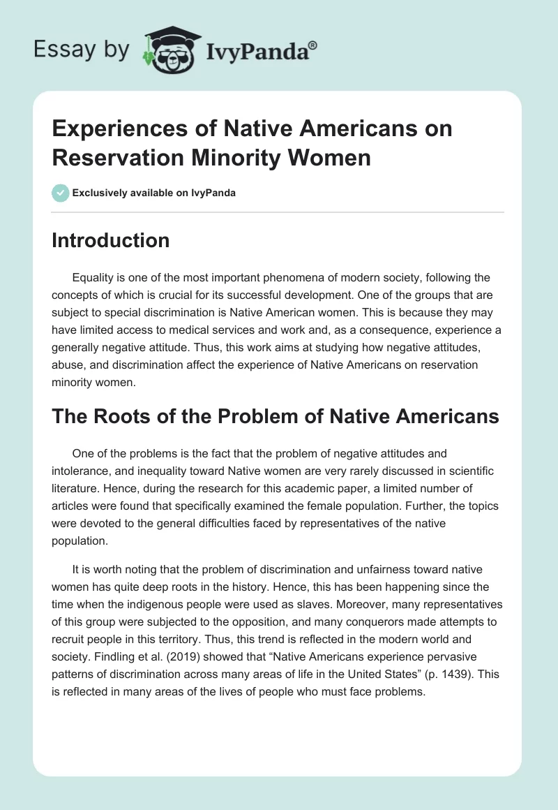 Experiences of Native Americans on Reservation Minority Women. Page 1