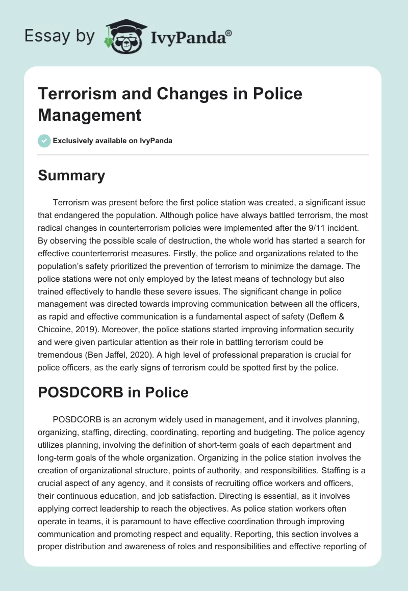 Terrorism and Changes in Police Management. Page 1