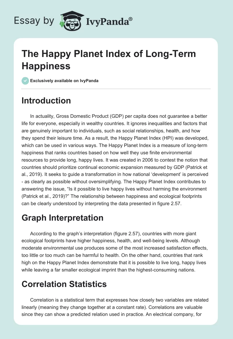 The Happy Planet Index of Long-Term Happiness. Page 1
