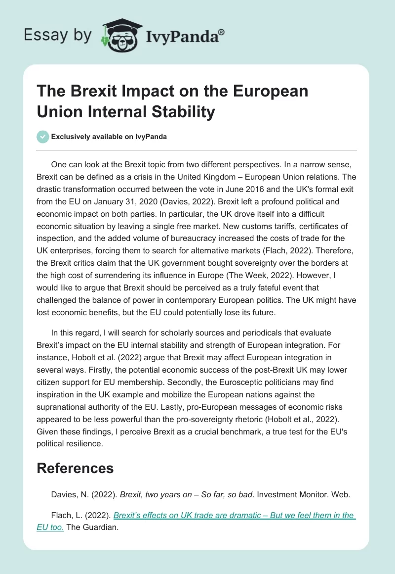 The Brexit Impact on the European Union Internal Stability. Page 1