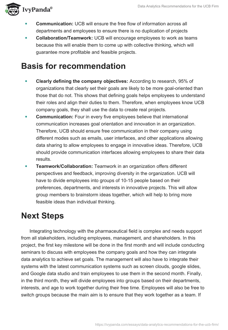 Data Analytics Recommendations for the UCB Firm. Page 2