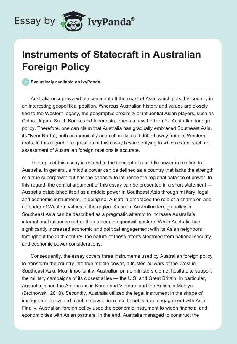 Instruments of Statecraft in Australian Foreign Policy. Page 1