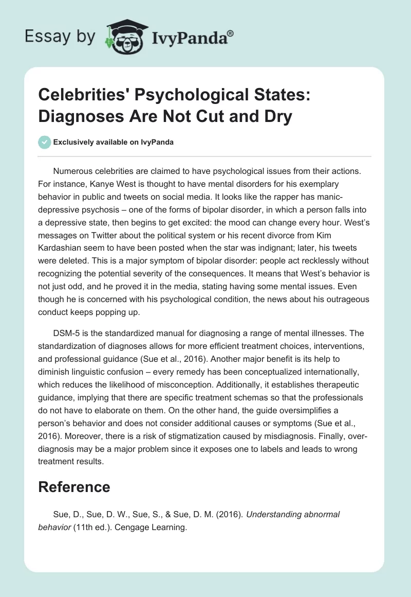 Celebrities' Psychological States: Diagnoses Are Not Cut and Dry. Page 1