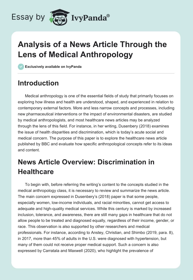 Analysis of a News Article Through the Lens of Medical Anthropology. Page 1