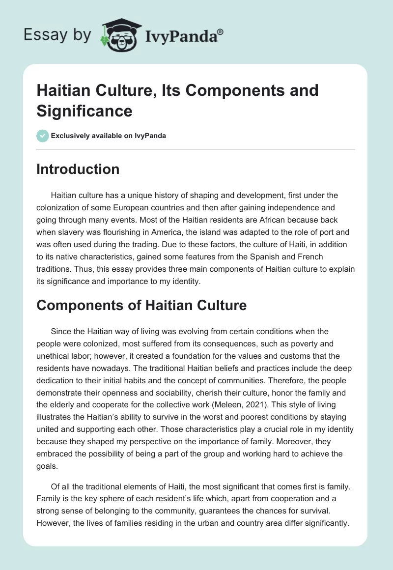 Haitian Culture, Its Components, and Significance. Page 1