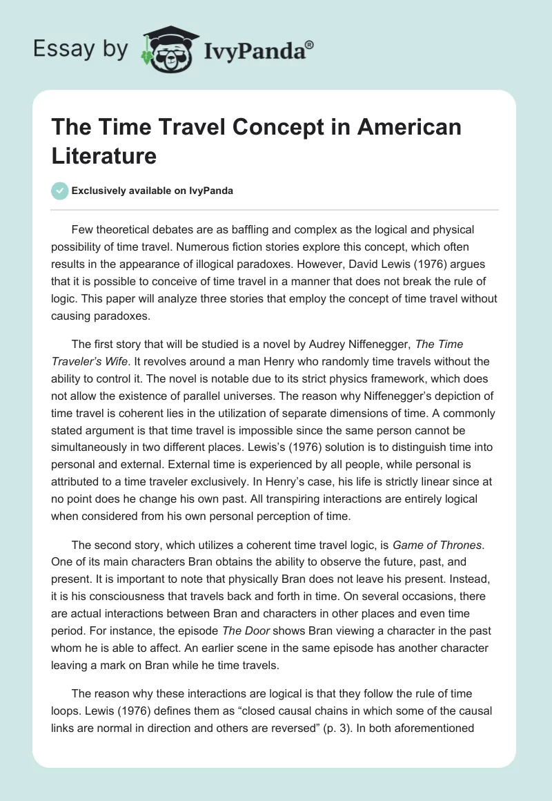 The Time Travel Concept in American Literature. Page 1