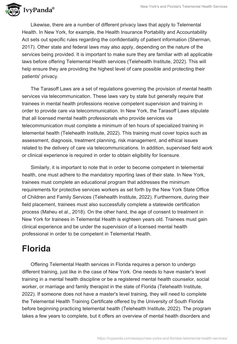 New York's and Florida's Telemental Health Services. Page 2