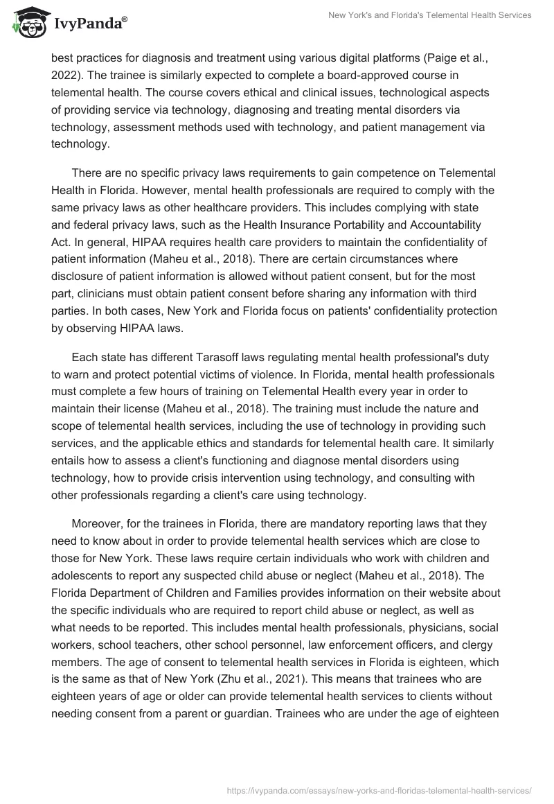 New York's and Florida's Telemental Health Services. Page 3