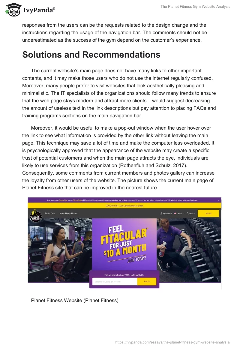 The Planet Fitness Gym Website Analysis. Page 2