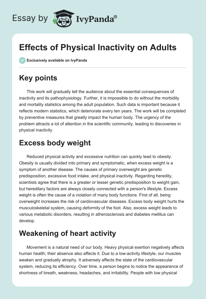 Effects of Physical Inactivity on Adults. Page 1