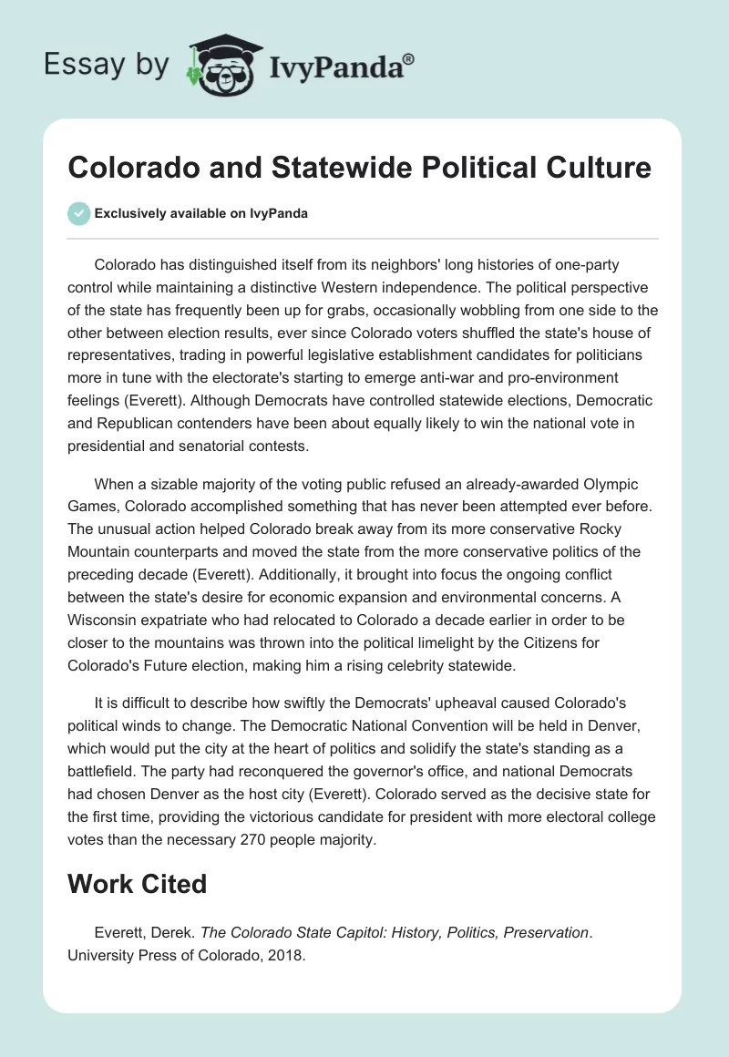 Colorado and Statewide Political Culture. Page 1