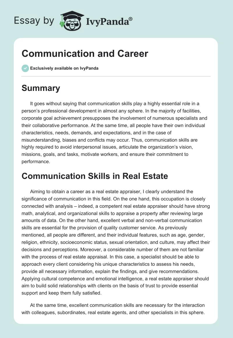 Communication and Career. Page 1