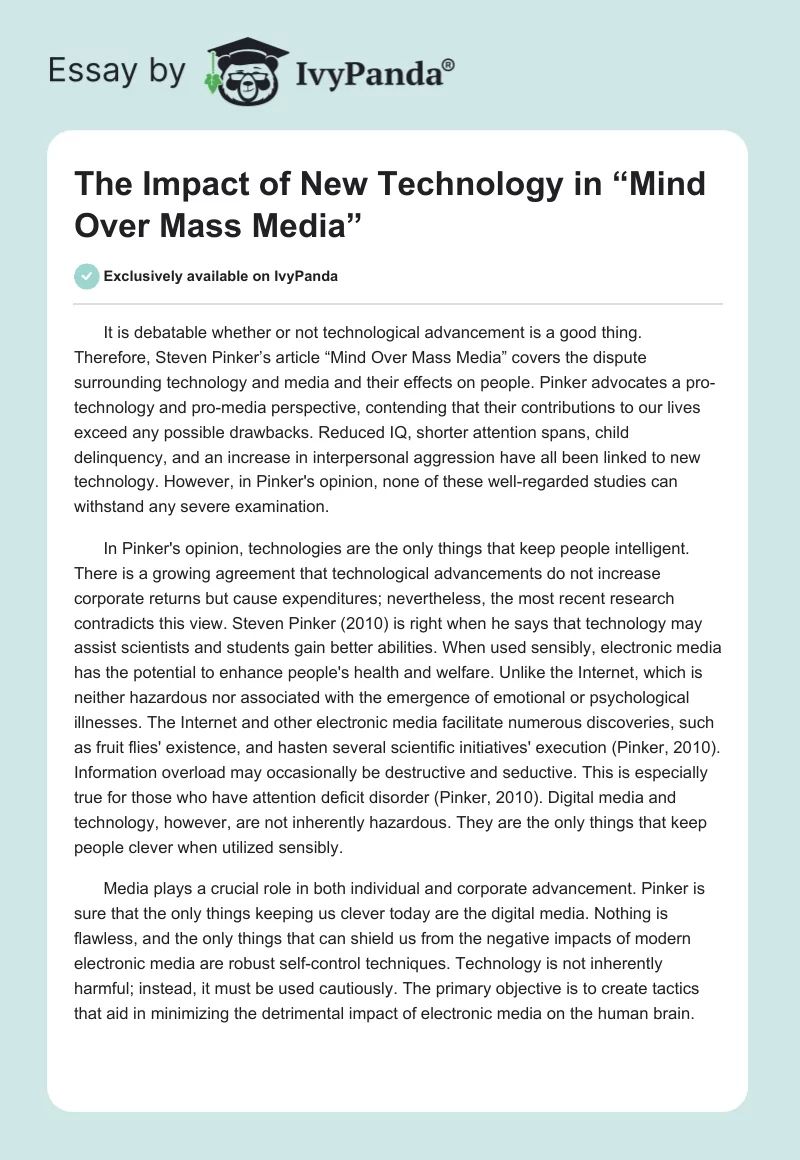 The Impact of New Technology in “Mind Over Mass Media”. Page 1