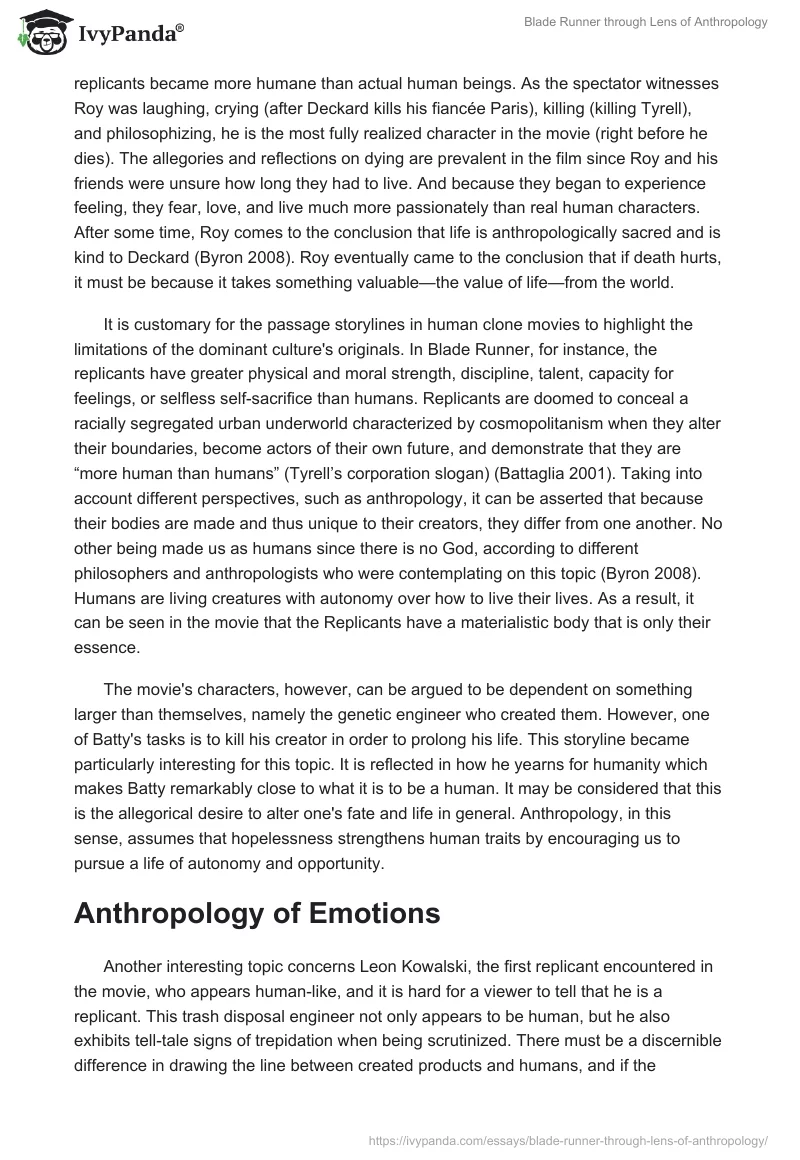 Blade Runner Through Lens of Anthropology. Page 2