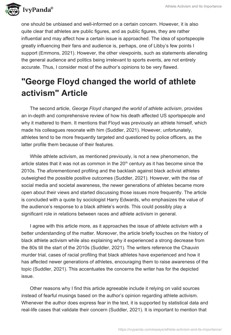 Athlete Activism and Its Importance. Page 2