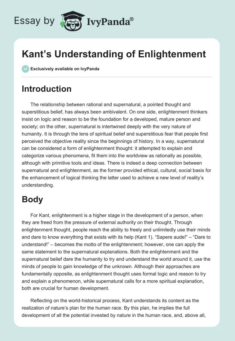 Kant’s Understanding of Enlightenment. Page 1