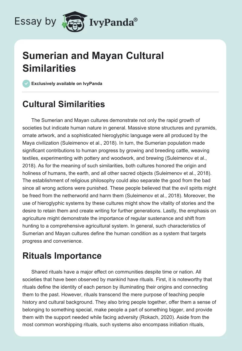 Sumerian and Mayan Cultural Similarities. Page 1