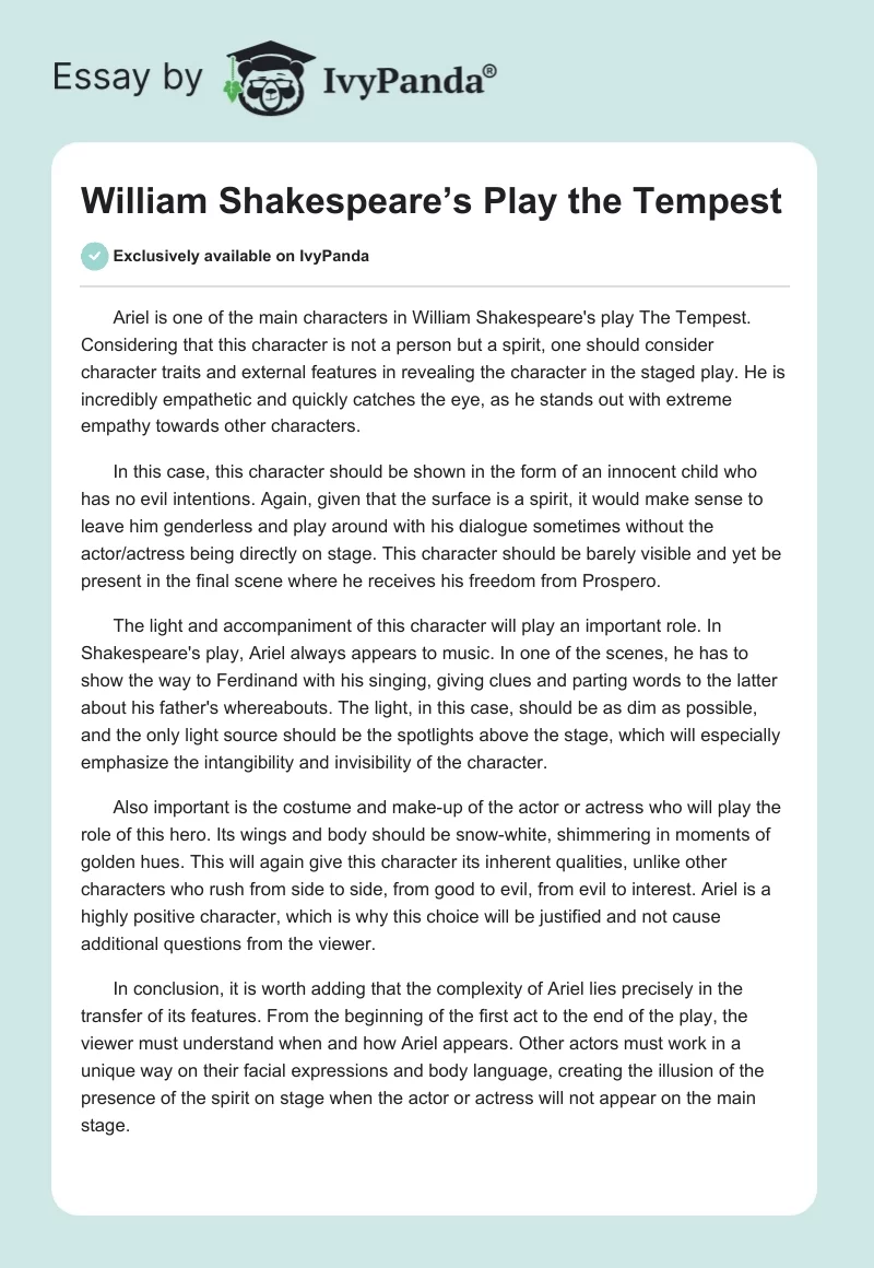 William Shakespeare’s Play "The Tempest". Page 1