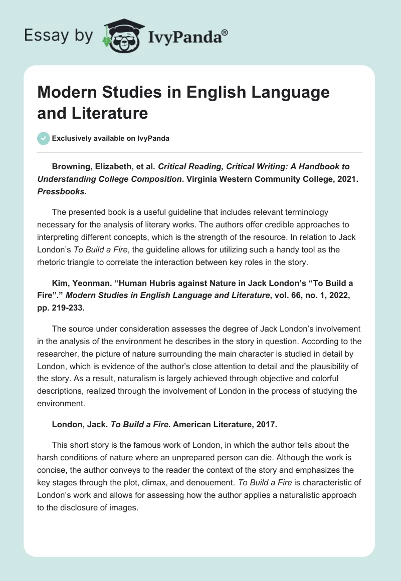 Modern Studies in English Language and Literature. Page 1